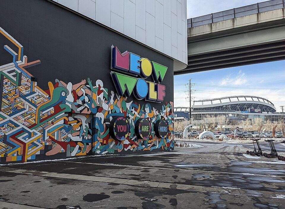 Immersive colorful art installation with neon lights