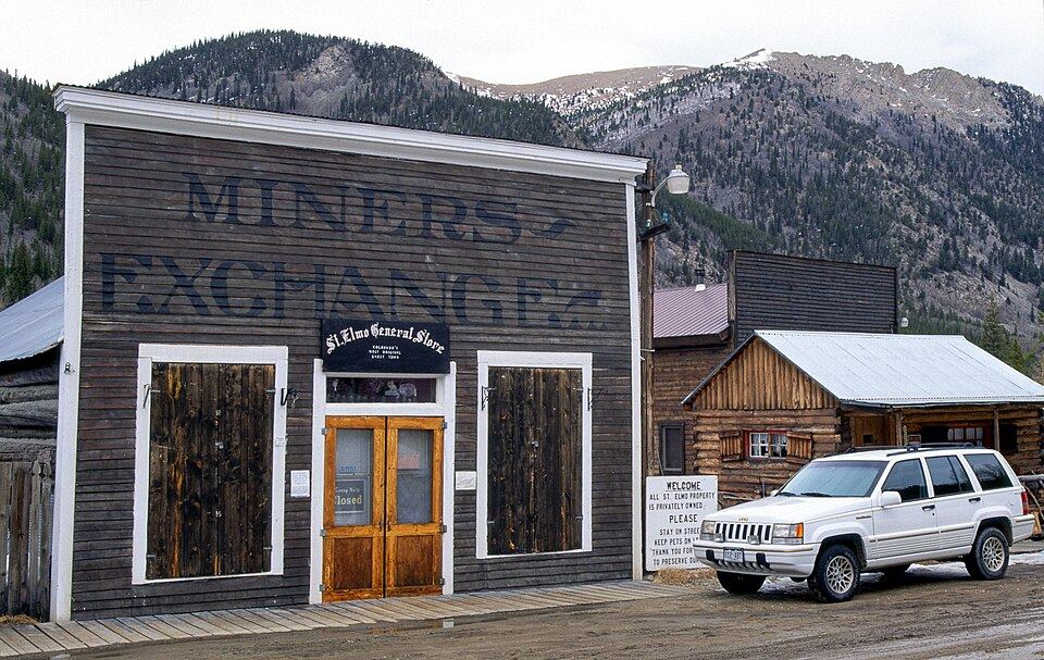 Preserved wooden buildings of an abandoned mining town