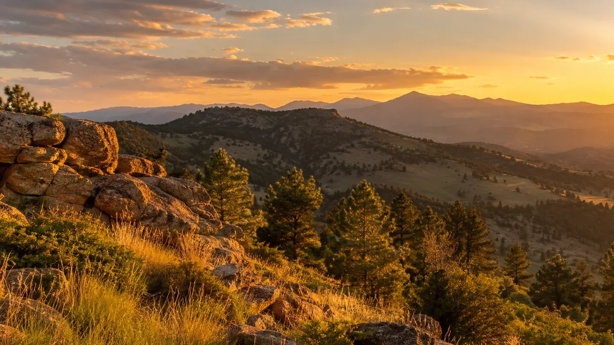 the Colorado Front Range foothills at golden hour