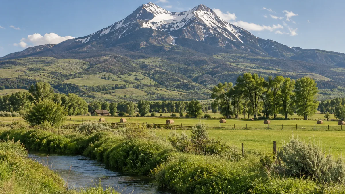 Mount Sopris above the ranch land at Carbondale, Colorado