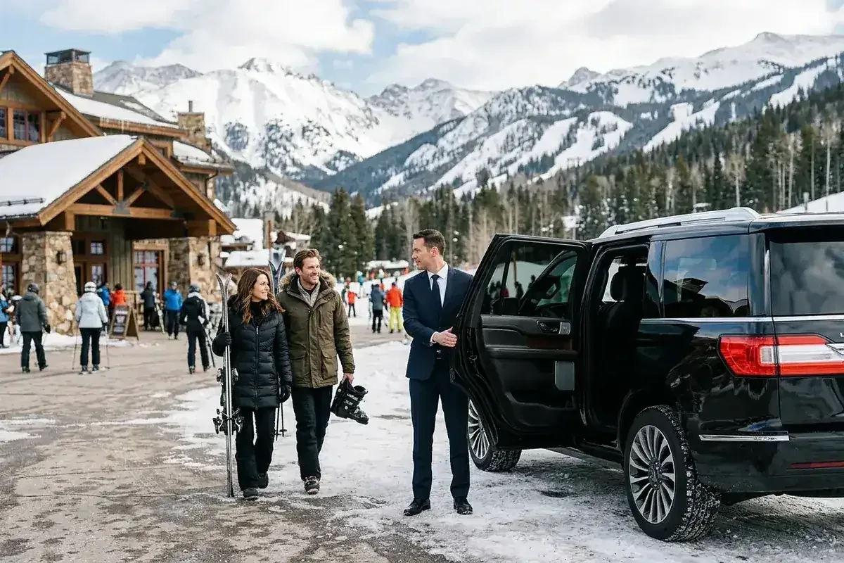 Colorado ski resort scenery with luxury car service