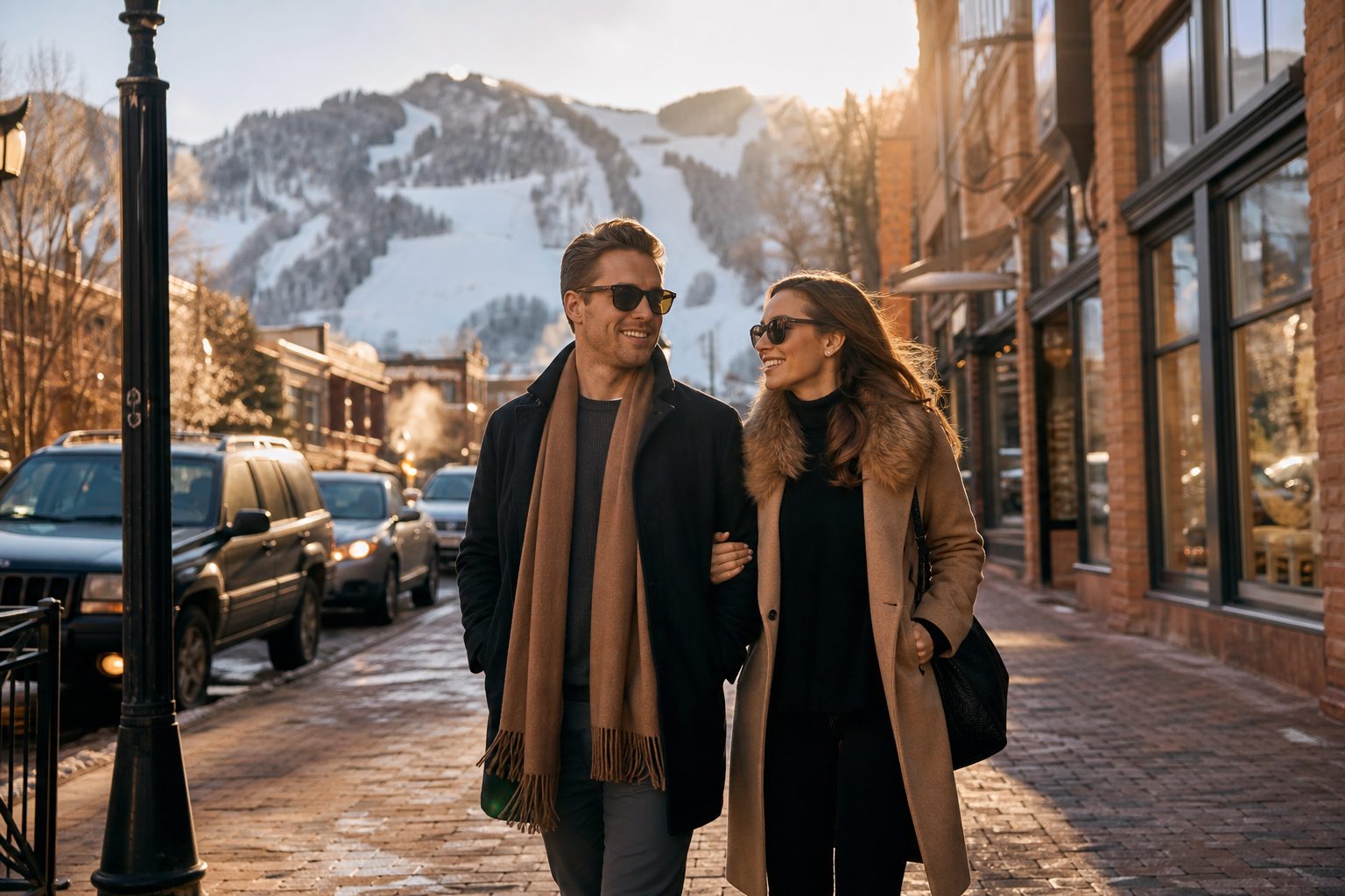 Downtown Aspen with mountains