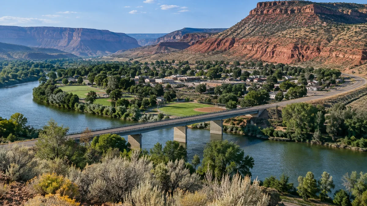 The town of Eagle, Colorado on the Eagle River
