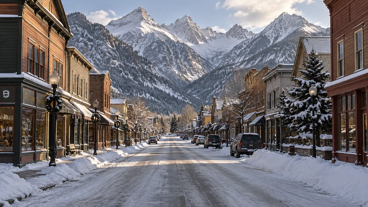 Historic Main Street in Frisco, Colorado in winter