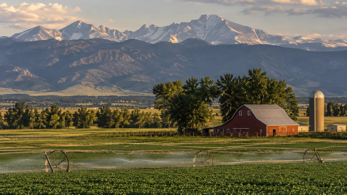 Farmland north of Longmont with Longs Peak behind