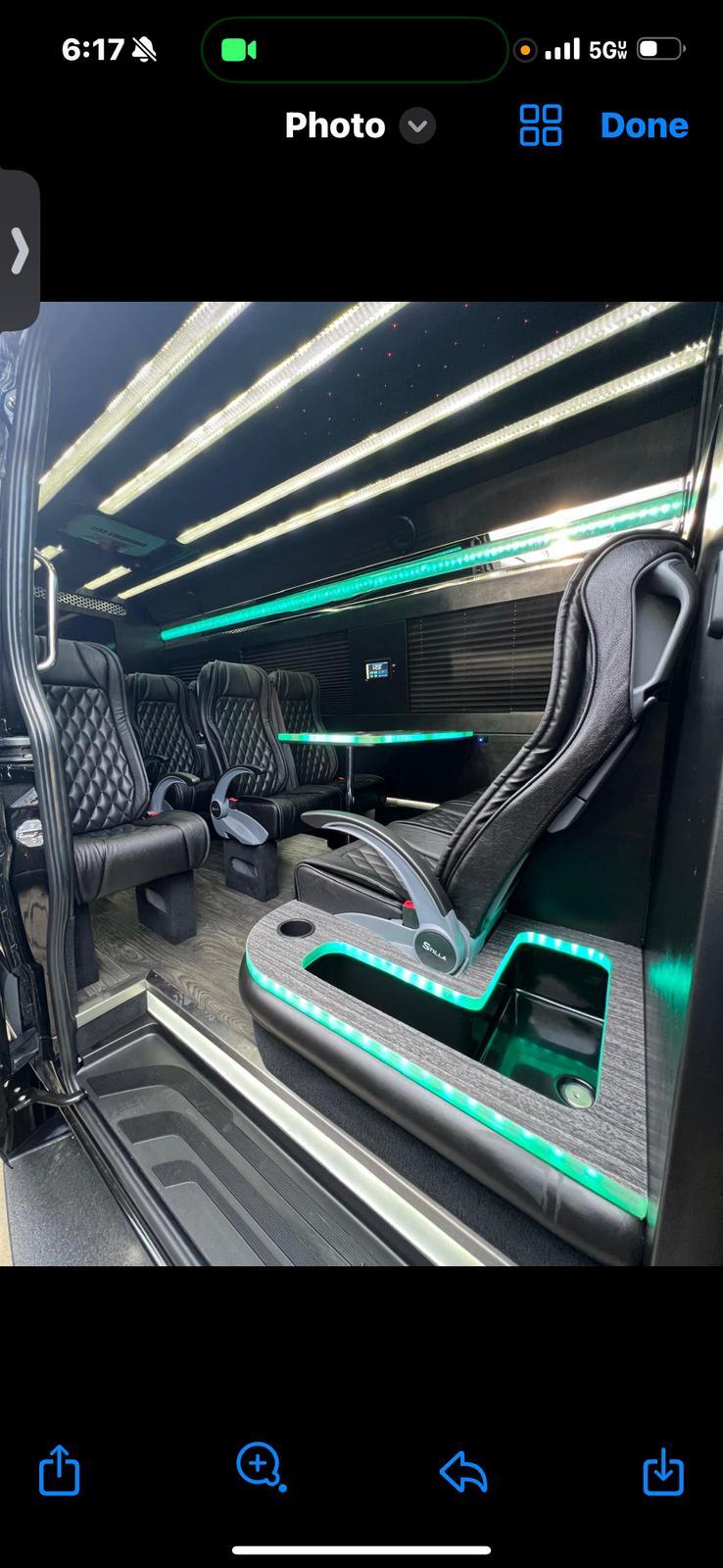 Luxury Sprinter interior with ambient lighting - Denver car service fleet