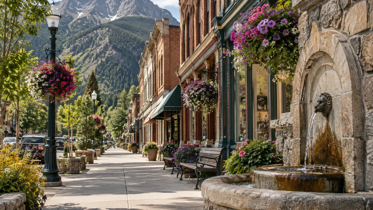 Mineral spring fountain on the main street of Manitou Springs, Colorado