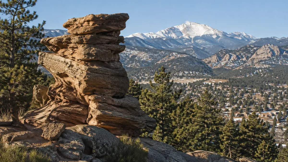 The rock formation and Pikes Peak at Monument, Colorado