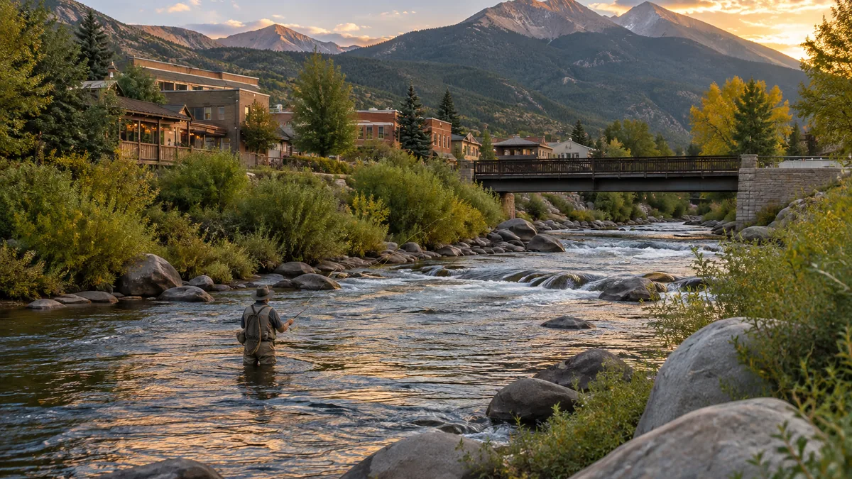 The Blue River running through downtown Silverthorne, Colorado