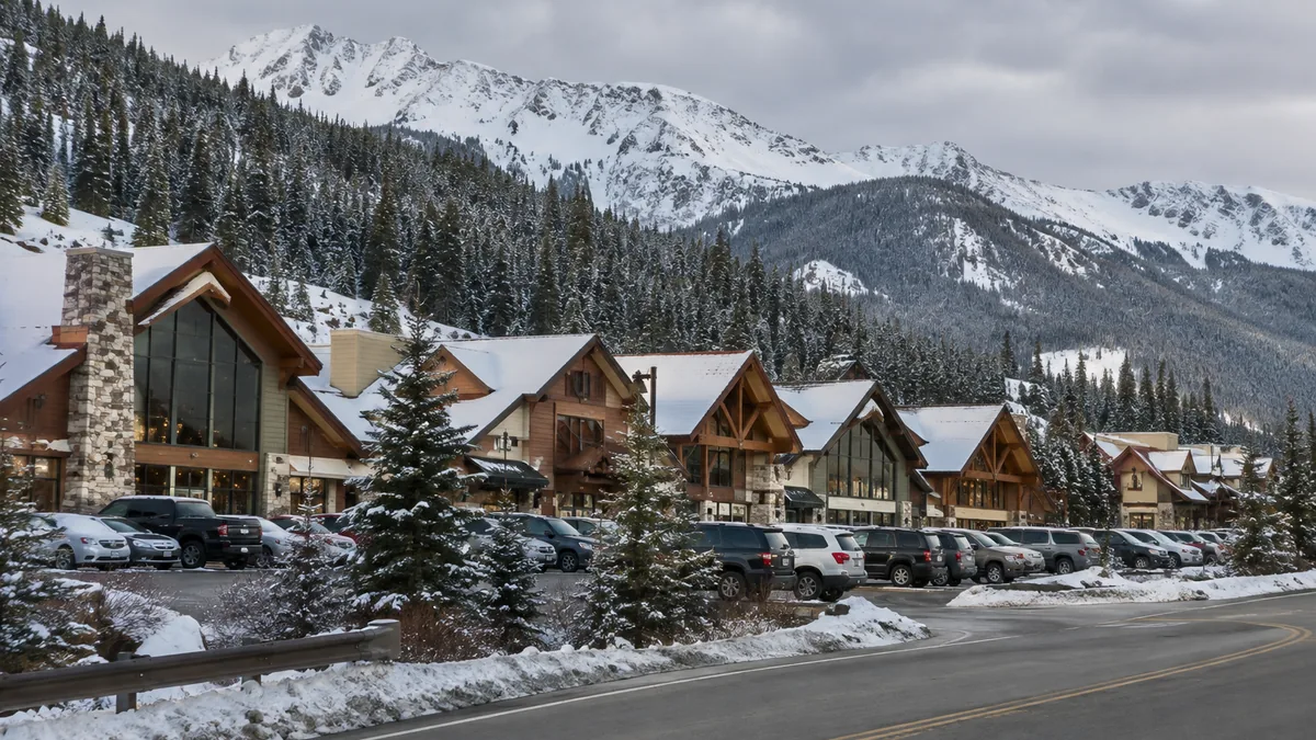 Outlet shops beside the highway in Silverthorne, Colorado