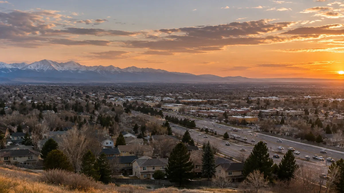Thornton, Colorado with the front range on the western horizon